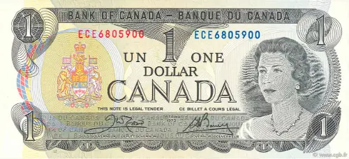 1 Canadian Dollar Bill Banknote Front Issued 1974 Accepted For Exchange