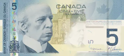 Canadian 5 Dollar Bill Banknote Front Issued 2006 Accepted for Exchange