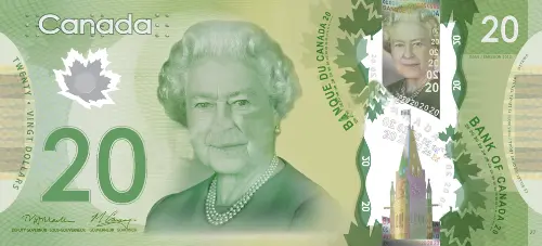 Canadian 20 Dollar Bill Polymer Banknote Front Issued 2012 Accepted For Exchange
