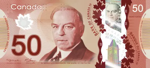 Canadian 50 Dollar Bill Polymer Banknote Front Issued 2012 Accepted for Exchange