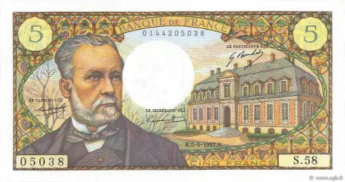 5 French Francs (Pasteur) First Issued 1966 Front Accepted For Exchange