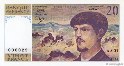20 French Francs (Debussy) First Issued 1980 Front Accepted For Exchange
