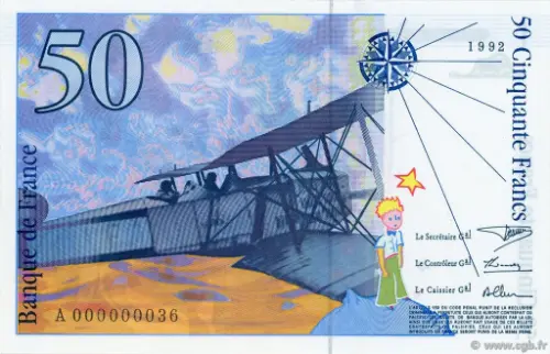 50 French Francs (Antoine de Saint) First Issued 1993 Front Accepted For Exchange