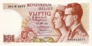 Belgian 50 Franc Treasury Banknote (Royal Couple) Front Issued 1966 accepted for exchange