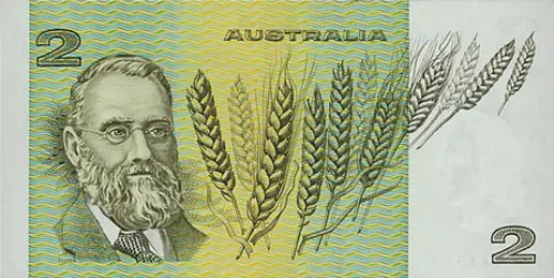 Australian 2 dollar banknote front accepted for exchange