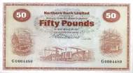 Northern Ireland 50 Pound Northern Bank Banknote Front Issued 1970 Accepted For Exchange