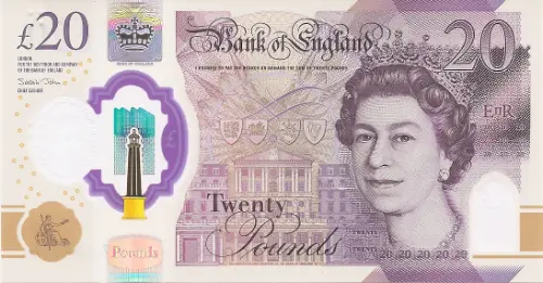 Current 20 Pound Bank of England (JMW Turner) Banknote 2020 Front Accepted For Exchange