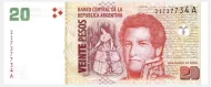 20 Argentine Peso Banknote 2nd Series (Juan Manuel de Rosas ) Front Issued 1997 Accepted For Exchange