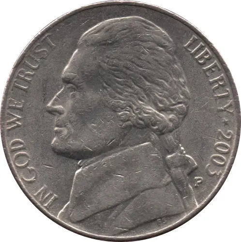 5 Cent American Dollar Jefferson Nickel Coin Issued 1938 Front Accepted For Exchange