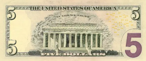 United States of America 5 Dollar Banknote Front Issued 1999 Accepted For Exchange
