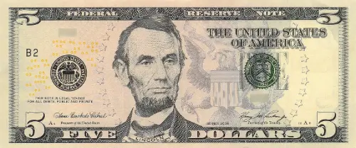 United States of America 5 Dollar Banknote Front Issued 1999 Accepted For Exchange