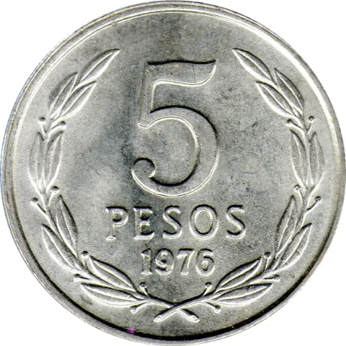 5 Chilean Peso Coin Issued 1976 Front Accepted For Exchange