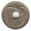25 Spanish Pesetas First Issued 1990 Obverse Accepted For Exchange