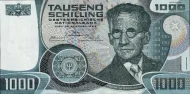 1000 Austrian Schilling banknote (Erwin Schrodinger) Front Accepted For Exchange 1983