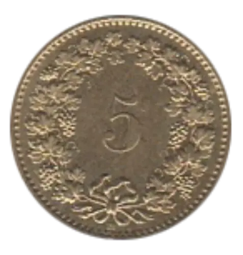 5 Rappen Swiss Franc Coin First Issued 1981 Front Accepted For Exchange