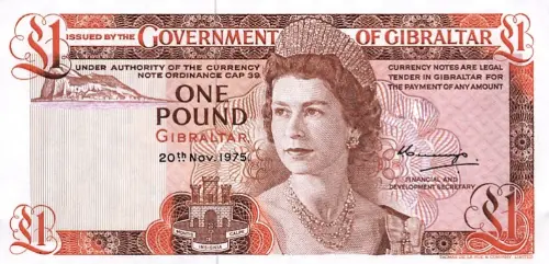 Gibraltar 1 Pound Banknote Front Issued 1975 Accepted For Exchange