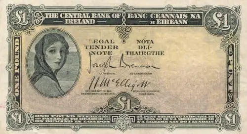 Irish 1 Pound Banknote Front Issued 1944 Accepted For Exchange