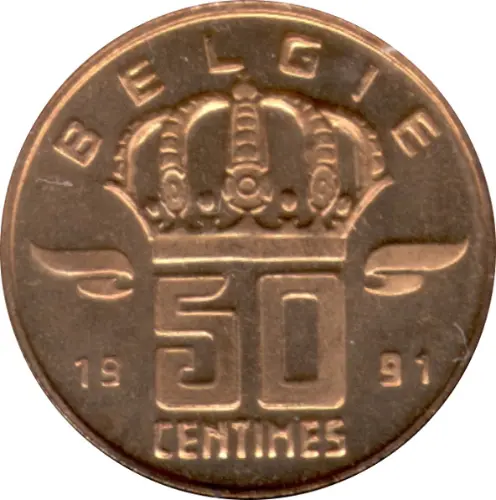 50 Centimes coin Belgium (Miner) front issued 1956 accepted for exchange