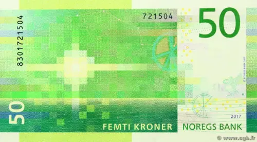 Norwegian 50 Kroner Banknote Front Issued 2017 Accepted For Exchange