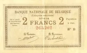 Belgian 2 Franc (Comptes courants) front issued 1914 accepted for exchange