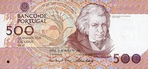 Portuguese 500 Escudos Banknote Front Issued 1987 Accepted For Exchange