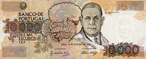 Portuguese 10000 Escudos Banknote Front Issued 1989 Accepted For Exchange