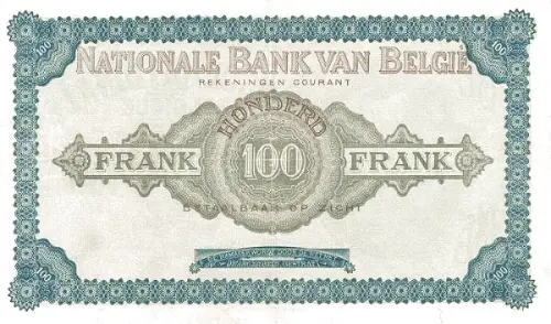Belgian 100 Franc (Comptes courants) front issued 1914 accepted for exchange