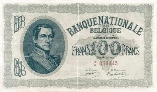 Belgian 100 Franc (Comptes courants) front issued 1914 accepted for exchange