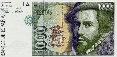 Spanish 1000 Peseta Banknote Front Issued 1992 Accepted For Exchange