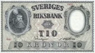 Swedish 10 Krona Banknote Front Issued 1940 Accepted For Exchange