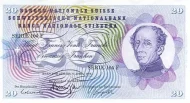 Swiss 20 Franc Banknote Front Issued 1976 Accepted For Exchange