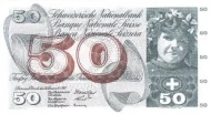 Swiss 50 Franc Banknote Front Issued 1961 Accepted For Exchange