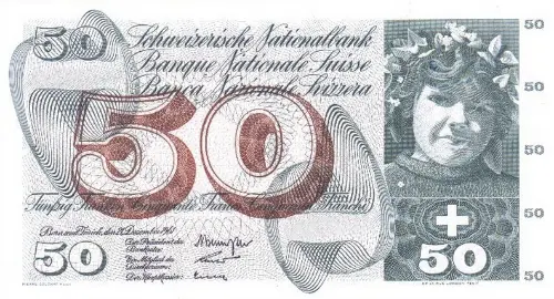 Swiss 50 Franc Banknote Front Issued 1961 Accepted For Exchange