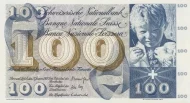 Swiss 100 Franc Banknote Front Issued 1969 Accepted For Exchange