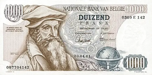 Belgian 100 Franc Banknote (Mercator) Front Issued 1961 accepted for exchange