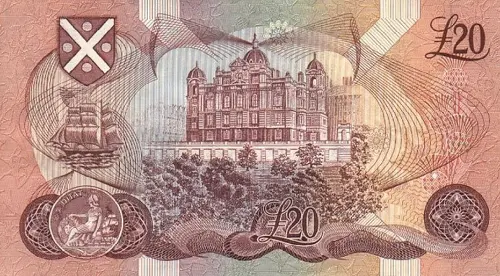 Scottish 20 Pound Bank of Scotland Banknote Front Issued 1987 Accepted For Exchange