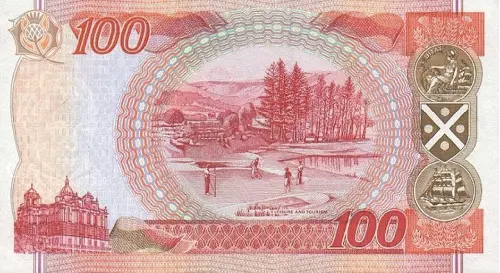 Scottish 100 Pound Bank of Scotland Banknote Front Issued 1995 Accepted For Exchange